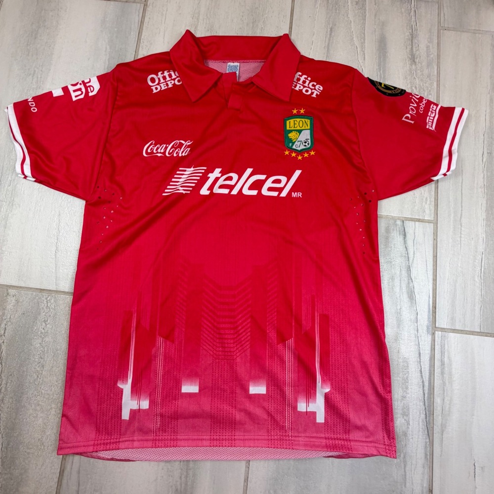 Club Leon FC 70th Anniversary Soccer Jersey Red Telcel Corona Mens XL Unitalla